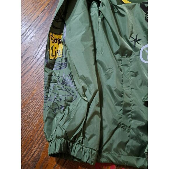 New XL Reason Gritty Coach Jacket Oilve Green Front Snap Long Sleeve Windbreaker - Picture 9 of 11